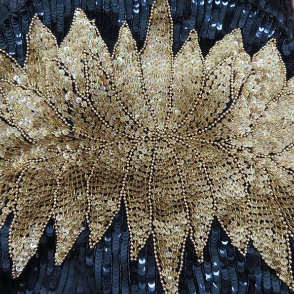 Vintage Nikhil Womens Large Silk Black Gold Sequin Beaded High Neck Dress NEW - Picture 10 of 13